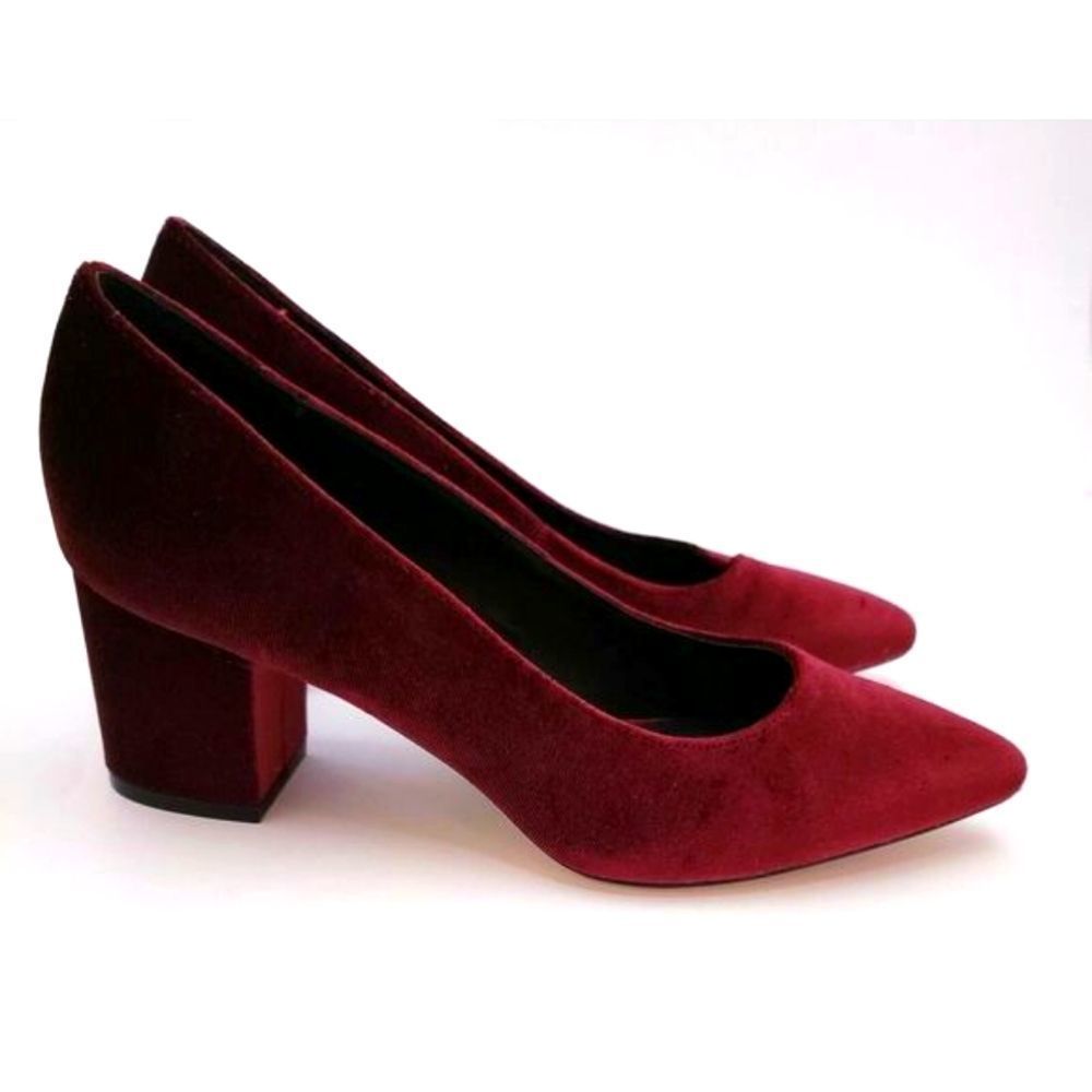 Steven By Steve Madden Burgundy Velvet Block Heel Pumps